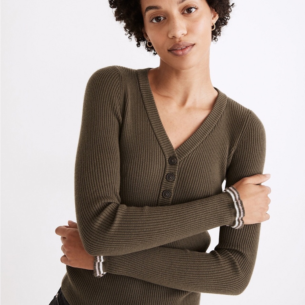 Madewell Ruffle-Cuff Henley Sweater - Small